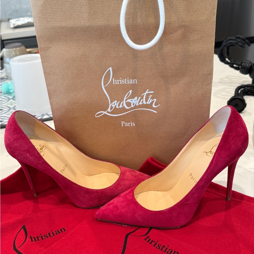 Christian Louboutin Women’s Kate 100 Veau Velours - Red Stilettos - Red Soles